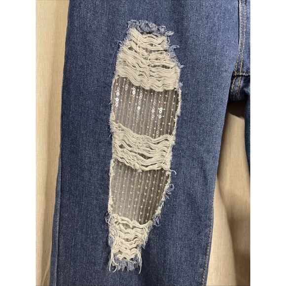 MELE & PERE Boyfriend Relaxed Fit Women’s Jeans - Size M Blue Denim Distressed - Picture 2 of 7